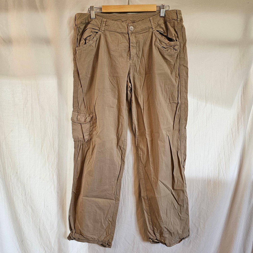 Fresh Produce Khaki Tan Cargo Pants Women XL Straight Leg Cotton Stretch Utility